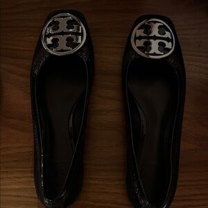 Tory Burch Black Loafers with Silver Logo